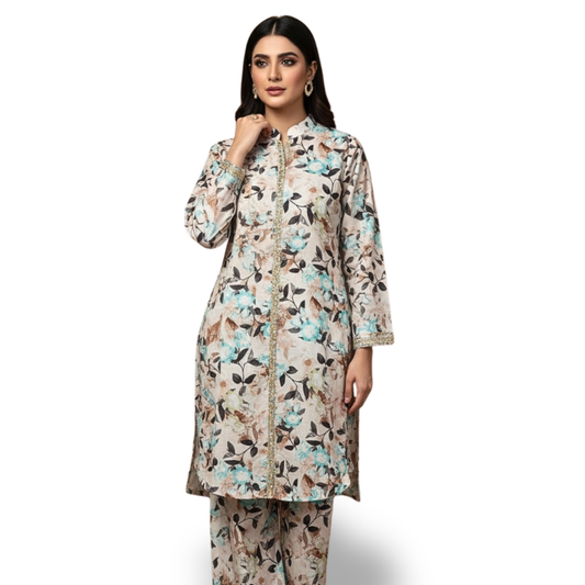 Printed Winter Linen 2-Piece Suit | Trendy & Warm