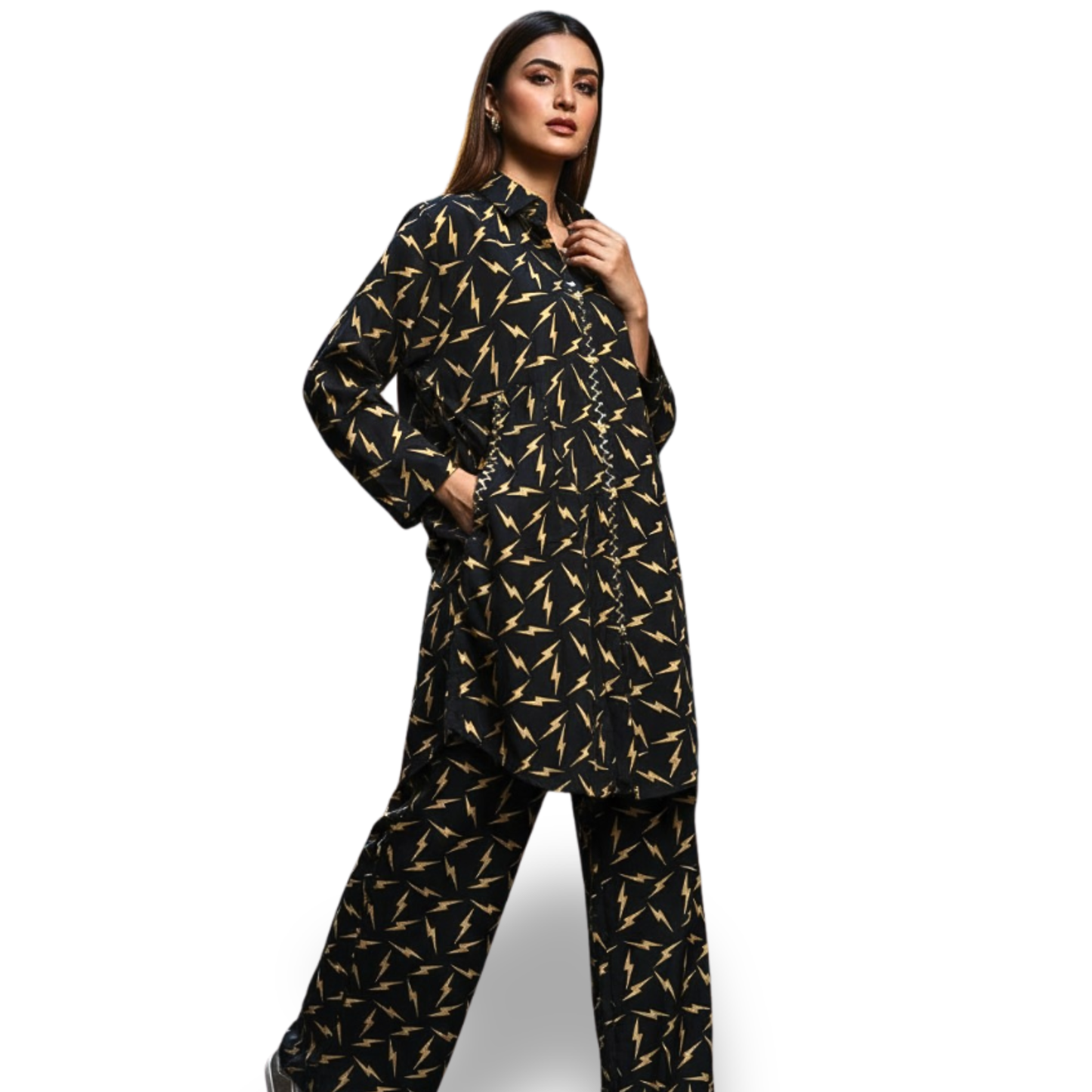 Printed Winter Linen 2-Piece Suit | Trendy & Warm