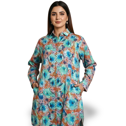 Printed Winter Linen 2-Piece Suit | Trendy & Warm